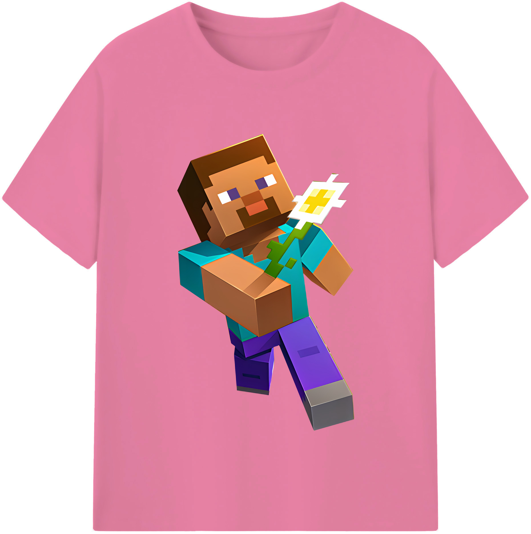 （画像用） マインクラフト ブロックの世界 Minecraft MC Block world 綿100％半袖Tシャツ（フロントプリント）